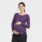 The Nines By Hatch Long Sleeve Maternity Top Burgundy Striped
