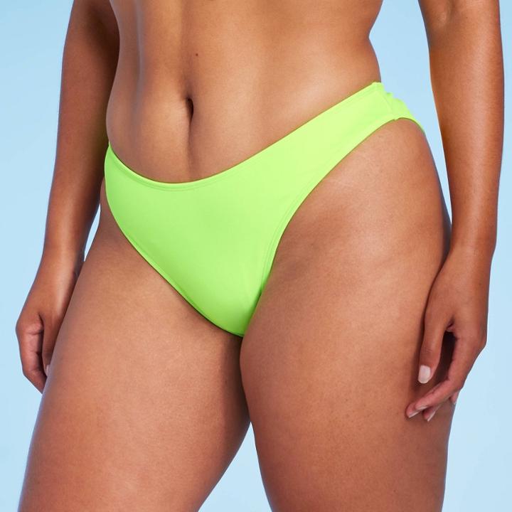 Women's Scoop Front Ultra High Leg Cheeky Bikini Bottom - Wild Fable Neon Green