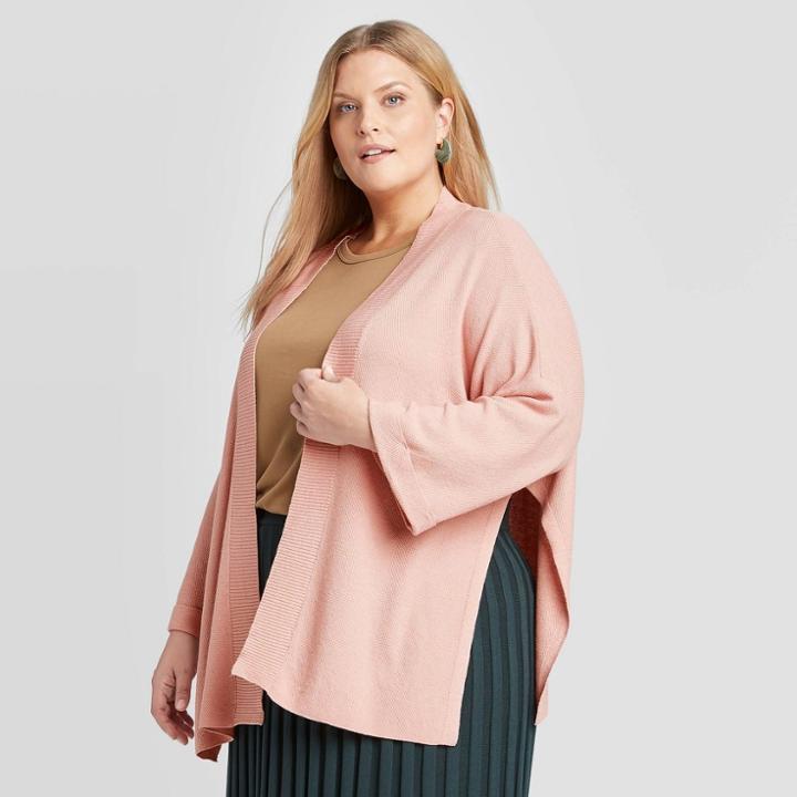 Women's Plus Size Knit Plus Kimono - A New Day Pink One Size, Women's