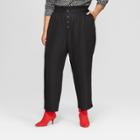 Women's Plus Size Relaxed Button Front Ankle Trouser - Who What Wear Black