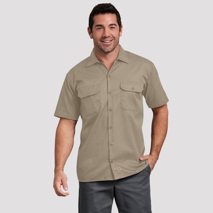 Dickies Men's Relaxed Fit Short Sleeve Button-down Shirts - Desert