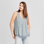 Women's Embroidered V-neck Lace Back Tank - Knox Rose Teal