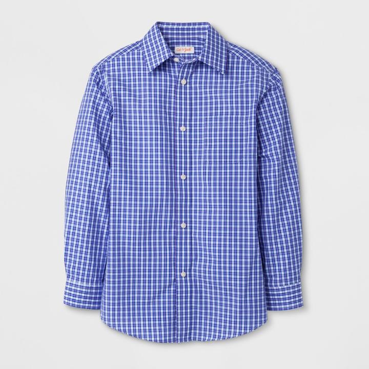 Boys' Checked Long Sleeve Button-down Shirt - Cat & Jack Purple/navy/white Xxl, Blue Purple White