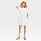Women's Flutter Short Sleeve Knit Woven Dress - A New Day White