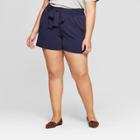 Women's Plus Size Tie Waist Shorts - Ava & Viv Navy (blue)