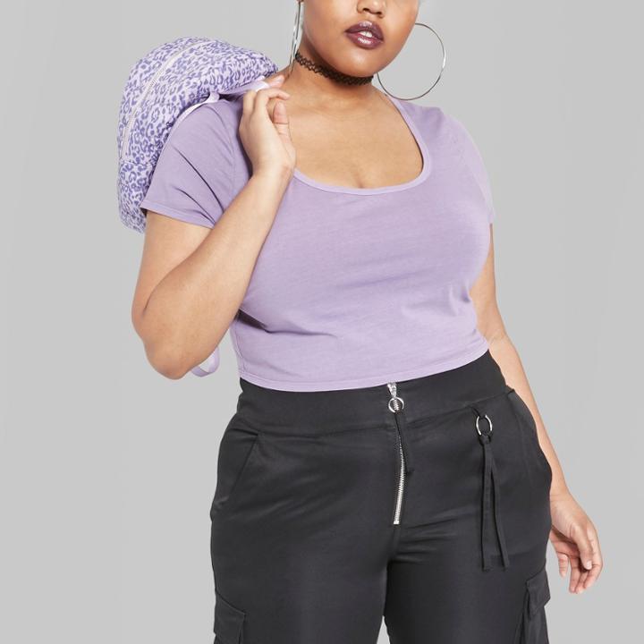 Women's Plus Size Washed Cropped Short Sleeve T-shirt - Wild Fable Purple