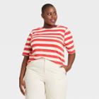Women's Plus Size Striped Elbow Sleeve T-shirt - Who What Wear Paprika Red
