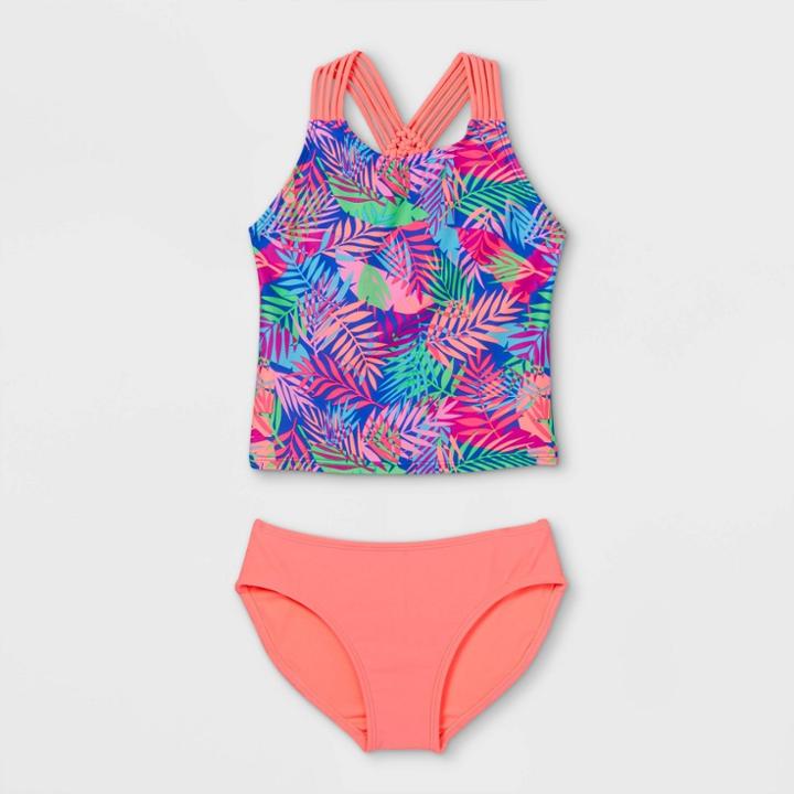 Girls' Tropical Leaf Print Tankini Set - Cat & Jack