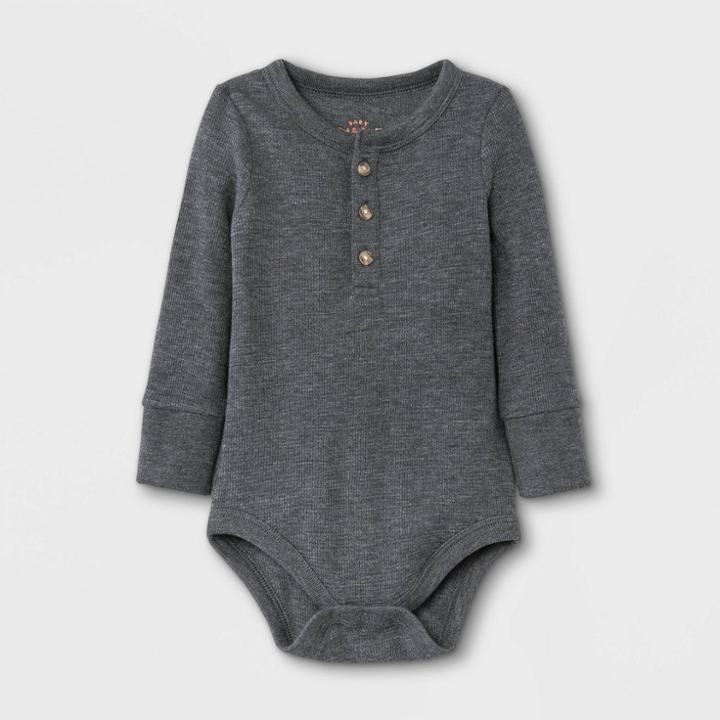 Baby Boys' Henley Thermal Long Sleeve Bodysuit - Cat & Jack Charcoal Gray Newborn
