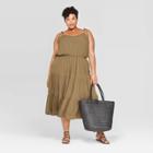 Women's Plus Size Sleeveless V-neck Tiered Gauze Maxi Dress - Ava & Viv Olive (green)