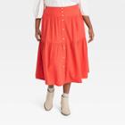 Women's Plus Size Tiered Midi A-line Skirt - Universal Thread Red