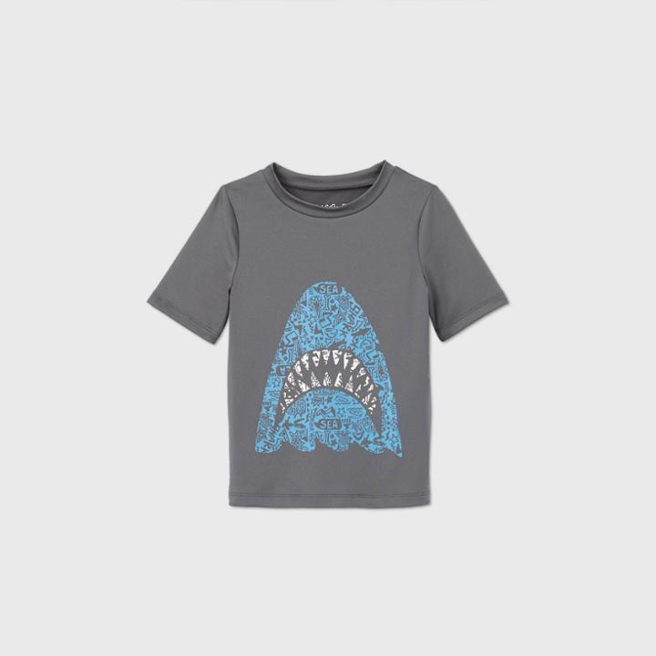 Toddler Boys' Shark Graphic Short Sleeve Rash Guard - Cat & Jack Gray