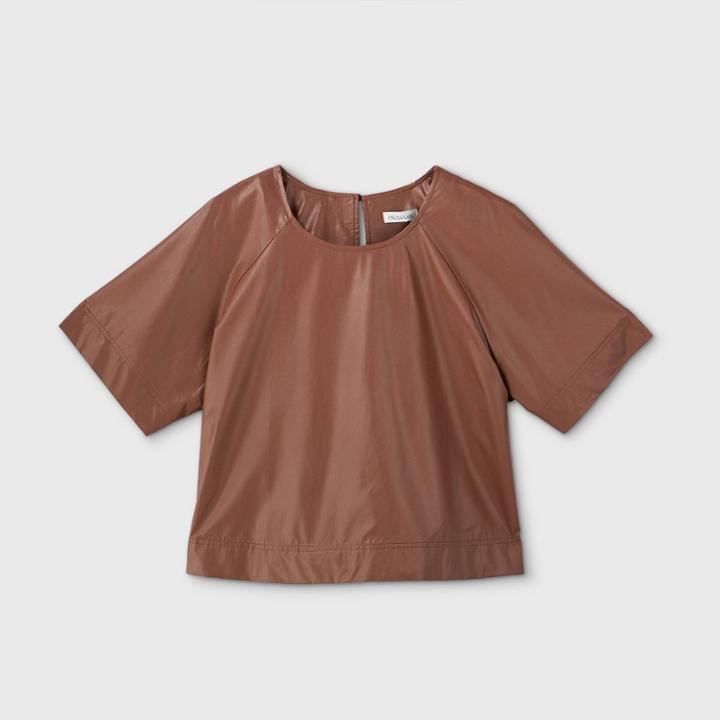 Women's Plus Size Short Sleeve Scoop Neck Faux Leather T-shirt- Prologue Brown 1x, Women's,