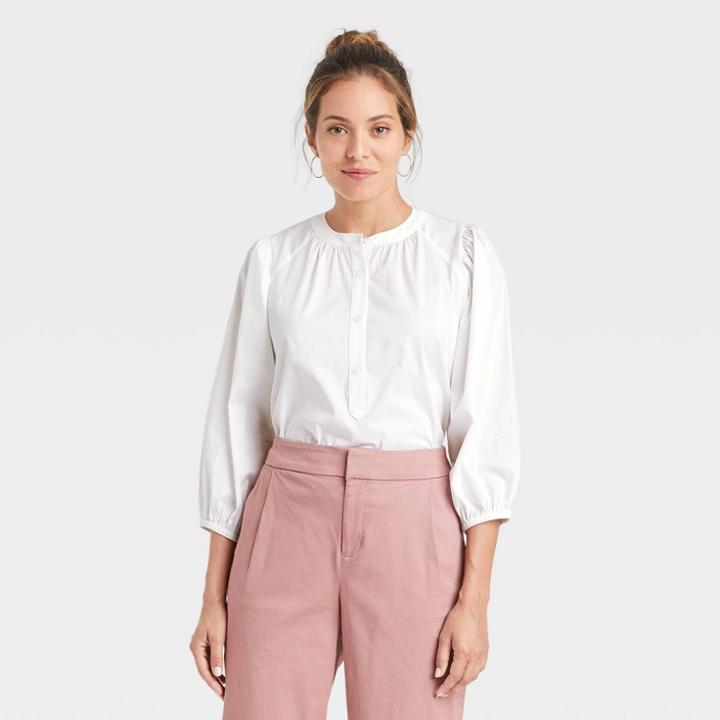 Women's Puff 3/4 Sleeve Blouse - A New Day White