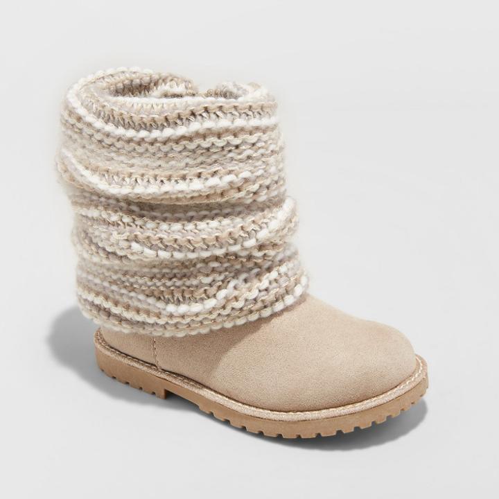 Toddler Girls' Lilla Sweater Knit Ankle Boots - Cat & Jack Tan
