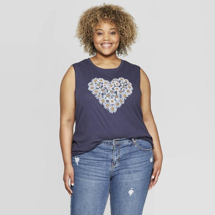 Women's Plus Size Daisy Heart Tank Top - Zoe+liv (juniors') - Blue