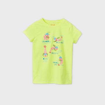 Petitegirls' Short Sleeve Swimming Shrimp Graphic T-shirt - Cat & Jack Neon Yellow Xs, Pink/yellow