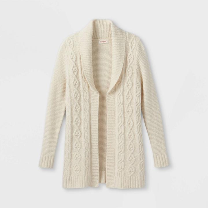 Girls' Long Open Cable Cardigan - Cat & Jack Cream