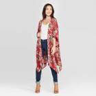 Women's Floral Print Long Sleeve Midi Kimono - Xhilaration Chili Pepper Xs/s, Size: Xs/small, Orange