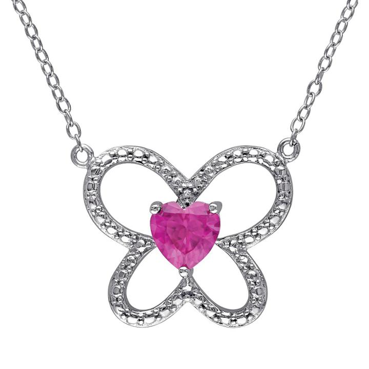Target 1 Ct. T.w. Simulated Ruby Butterfly Pendant Necklace In Sterling