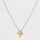 Target Star And Woman's And Leaf Charm Short Necklace - Gold