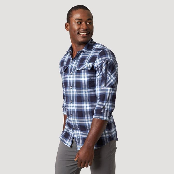 Wrangler Men's Plaid Button - Down Shirt - Blue S, Men's,