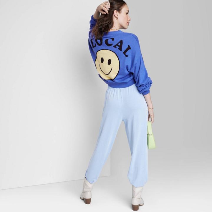Women's Ascot + Hart Smile Graphic Cardigan - Blue Xxs