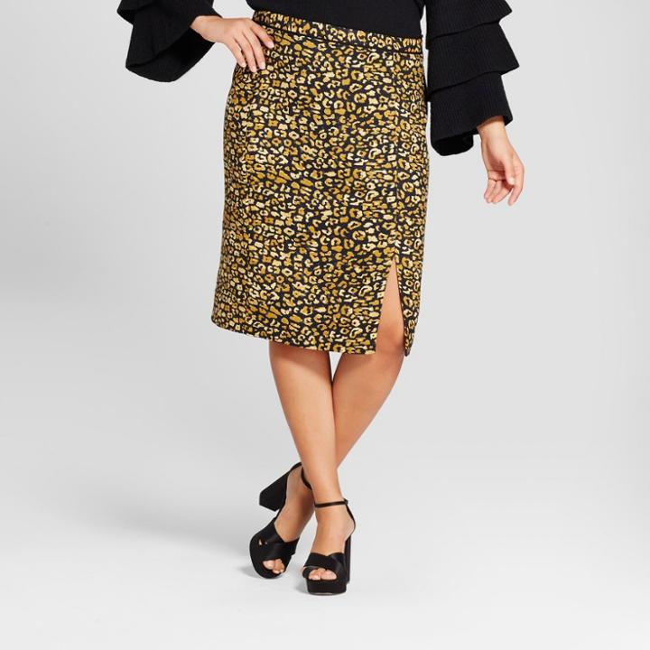 Women's Plus Size Print Mix Pencil Skirt - Who What Wear Yellow Cheetah