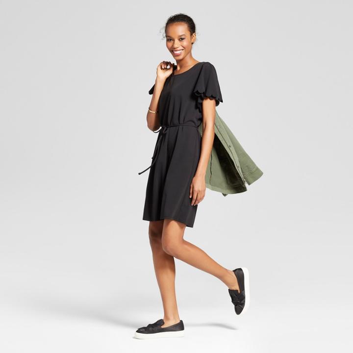 Women's Ponte Scallop Sleeve Dress - A New Day Black