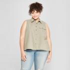 Women's Plus Size Sleeveless Button-down Shirt - Universal Thread Olive X, Green