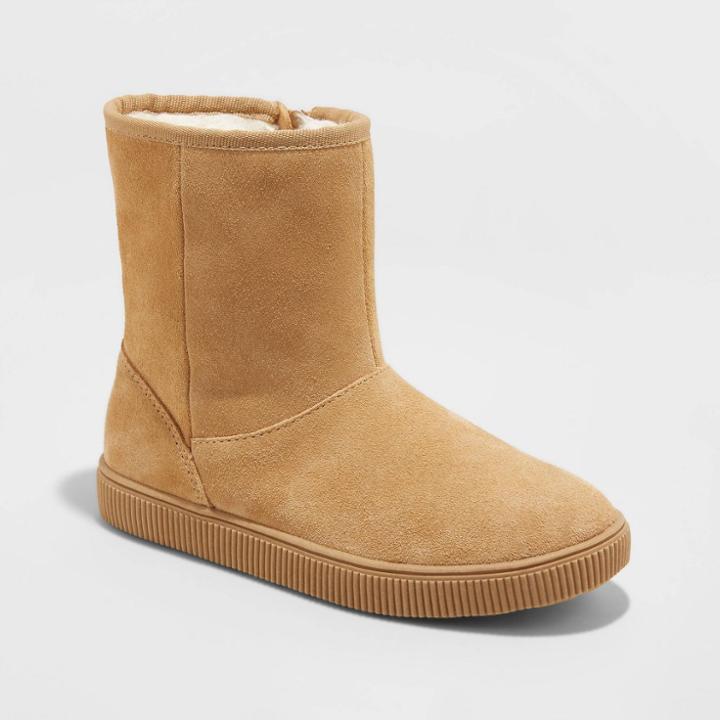 Girls' Emily Suede Shearling Style Boots - Cat & Jack Taupe