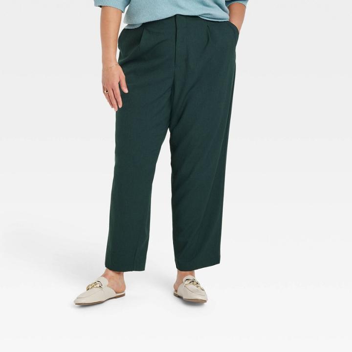 Women's Plus Size High-rise Relaxed Fit Tapered Ankle Trousers - A New Day Green