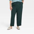 Women's Plus Size High-rise Relaxed Fit Tapered Ankle Trousers - A New Day Green