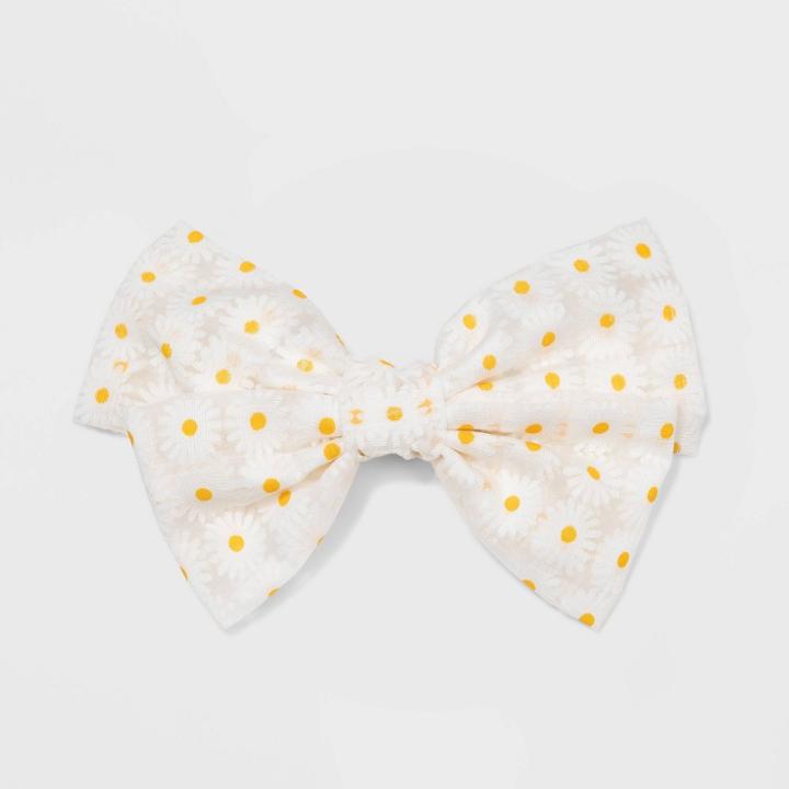 Bow Top With Daisy Patterned Mesh Covered Barrette - Wild Fable White