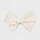 Bow Top With Daisy Patterned Mesh Covered Barrette - Wild Fable White