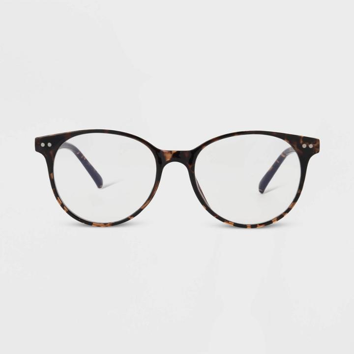 Women's Gloss Plastic Round Blue Light Filtering Glasses - Universal Thread Tortoise