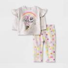 Baby Girls' Disney Mickey & Minnie Mouse Friends Rainbow Top And Bottom Set - Oatmeal Newborn, One Color
