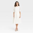 Women's Elbow Sleeve Eyelet Dress - A New Day White