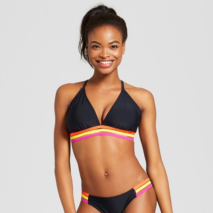 Women's Triangle Rainbow Elastic Bikini Top - Xhilaration Black D/dd Cup