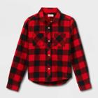Girls' Long Sleeve Woven Button-down Shirt - Cat & Jack Red/black