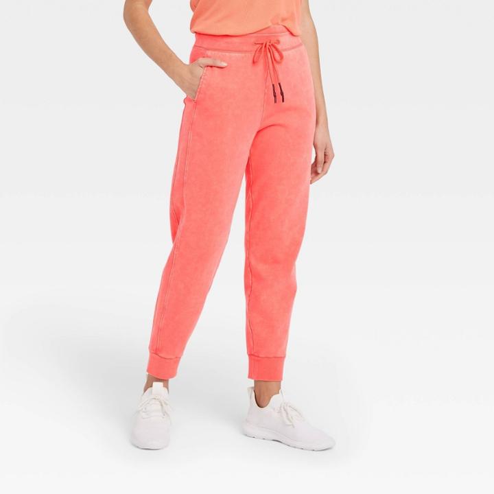 Women's Mid-rise French Terry Acid Wash Jogger Pants With Side Panel - Joylab Coral