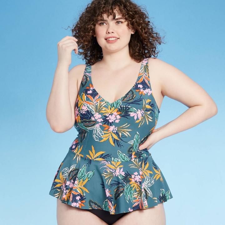 Women's Plus Vneck Peplum Tankini Top - Sea Angel Blue 1x, Women's,