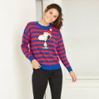 Women's Peanuts Snoopy Striped Holiday Graphic Pullover
