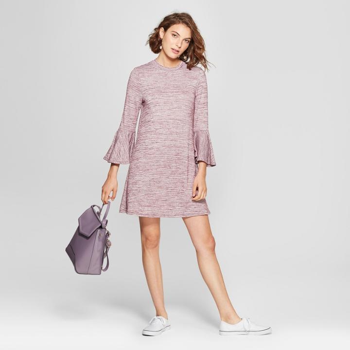 Women's Striped Bell 3/4 Sleeve Knit Dress - Lots Of Love By Speechless (juniors') Wine