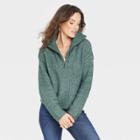 Women's Mock Turtleneck Quarter Zip Pullover Sweater - Universal Thread Teal Green