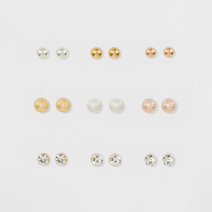 Target Nine Pack Tri Tone Studs, Stone And Diamond Dust Earring Set,