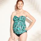 Maternity D/dd Cup Printed Bandeau Tankini Top - Isabel Maternity By Ingrid & Isabel Black/green/pink L, Women's,