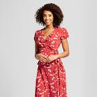 Women's Wrap Front Ruffle Top Short Sleeve Blouse- 3hearts (juniors') Red L, Red Off-white