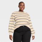 Women's Plus Size Striped High Neck Pullover Sweater- Who What Wear Cream
