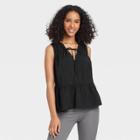 Women's Sleeveless Smocked V-neck Top - A New Day Black